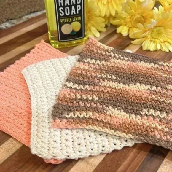 100% Cotton Handmade Washcloths - Set of 3 - Picture 3 of 9